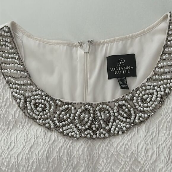 🦋ADRIANNA PAPELL SLEEVELESS COCKTAIL DRESS BEADED NECKLINE CREAM COLOR … - Picture 5 of 8